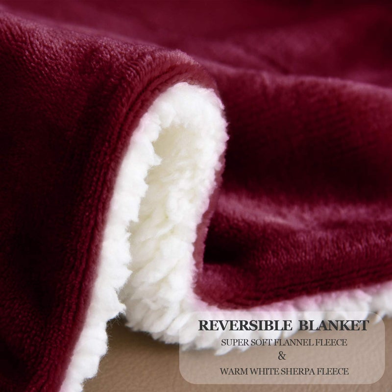 NANPIPER Sherpa Blanket Warm Blankets Super Soft Fuzzy Flannel Fleece/Wool Like Reversible Velvet Plush Couch Blanket Lightweight(Wine Red Throw Size 50"x60") - Image 4